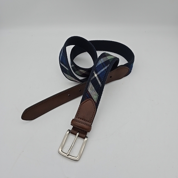 CEG Other - CEG Men Blue Green Striped Belt Size 38 Leather & Canvas NEW
